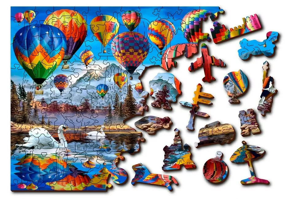 Wooden City Puzzle drewniane 3D Podróż balonem Peaceful Travelling L