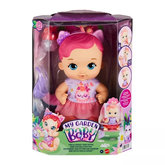 Mattel Lalka bobas My Garden Baby podstawowa, kotek różowy