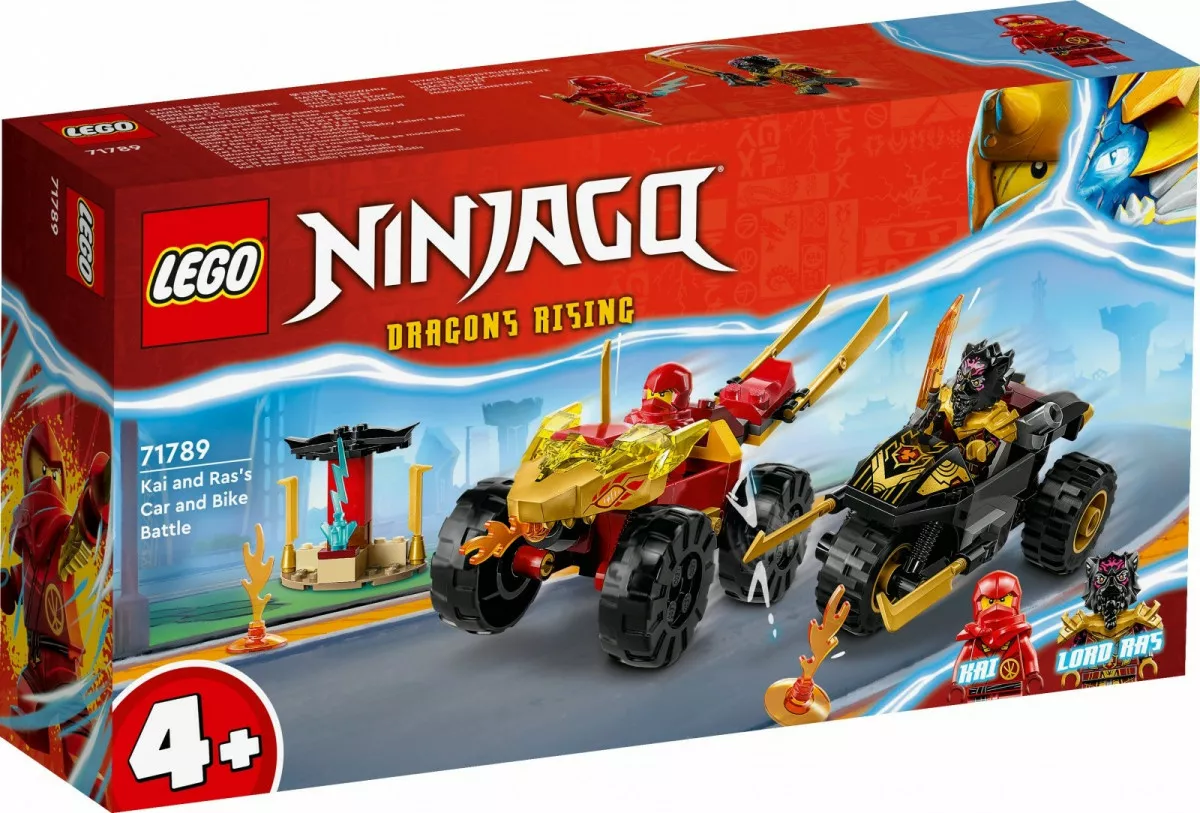LEGO Klocki Ninjago 71789 Bitwa samochodowo-motocyklowa między Kaiem a Rasem