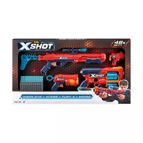 ZURU X-Shot Zestaw wyrzutni Excel Combo Hawk + Xcess + Fury 4 + Micro