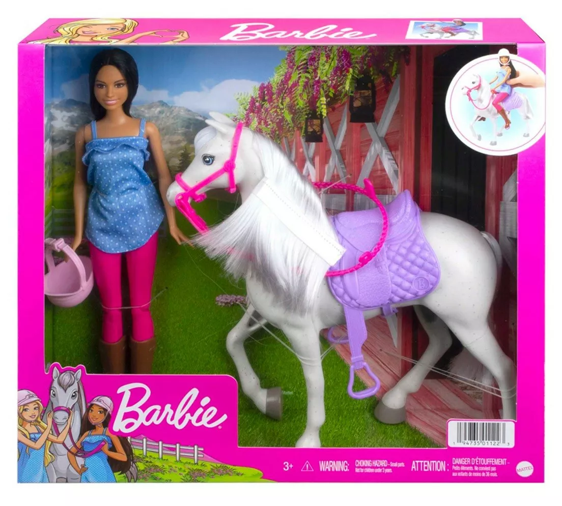 Mattel Lalka Barbie Brunetka z koniem