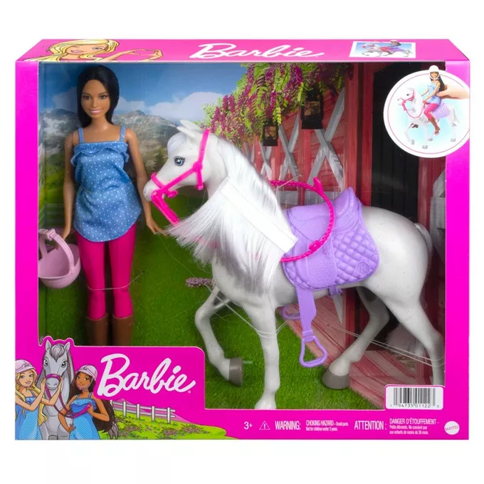 Mattel Lalka Barbie Brunetka z koniem