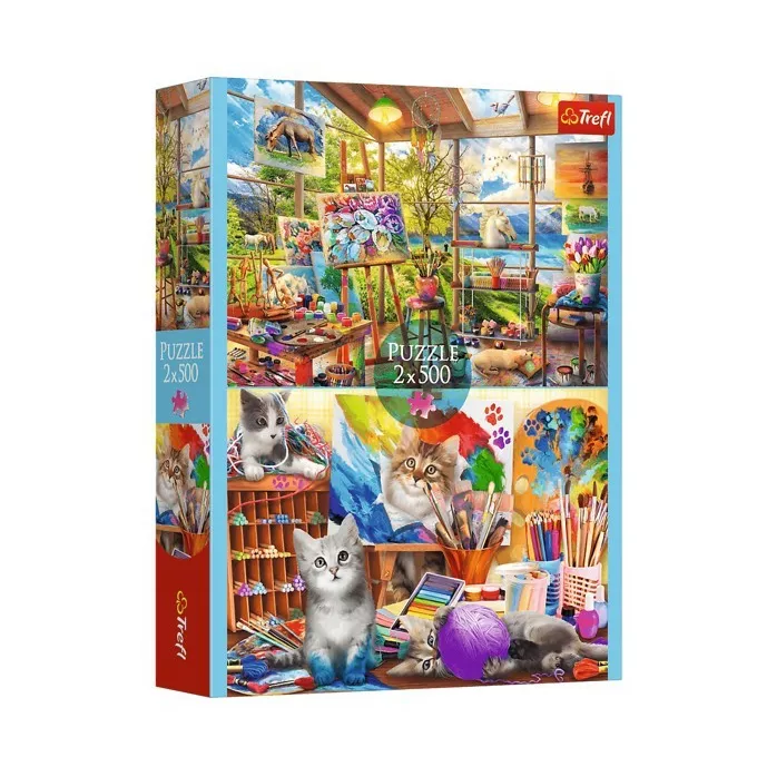 Trefl Puzzle 2x500 elementów Sztuka malowania Kotki