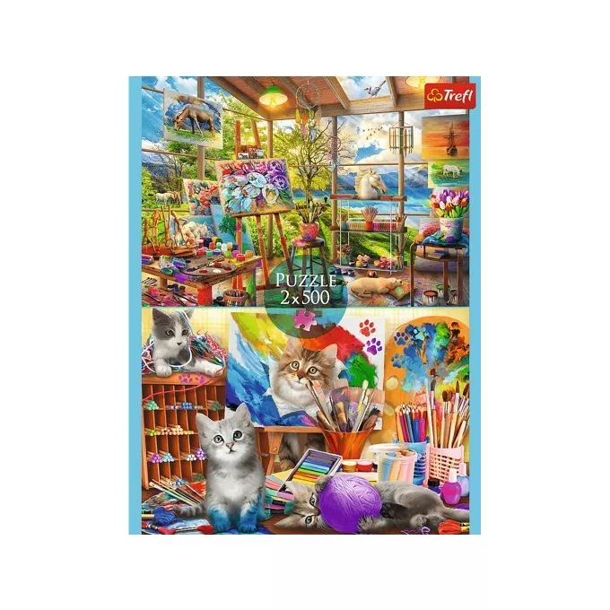 Trefl Puzzle 2x500 elementów Sztuka malowania Kotki