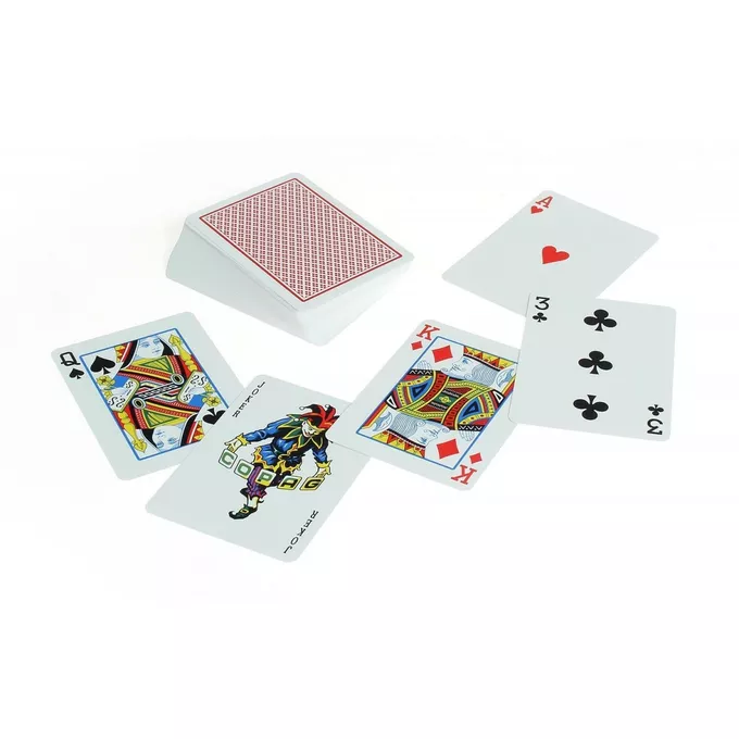 Karty Poker 100% Plastik PK2. Talia czerwona, index w 2 rogach