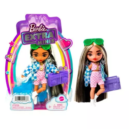 Mattel Lalka Barbie Extra Minis Kurtka w kratkę/Czarne włosy