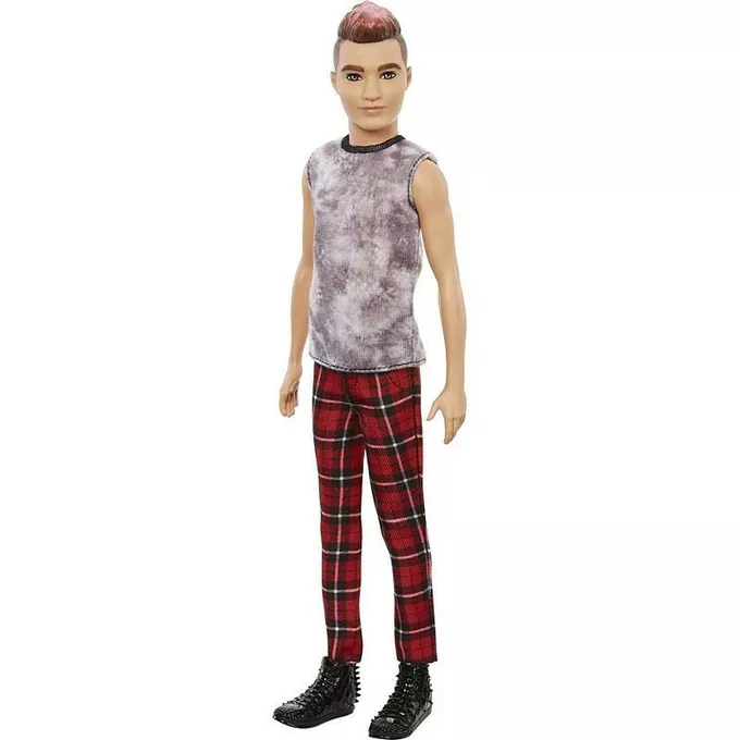 Lalka Barbie Fashionistas Ken Spodnie czerwona kratka