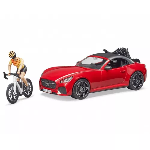 BRUDER Auto Roadster czerwone z figurką i rowerem górskim