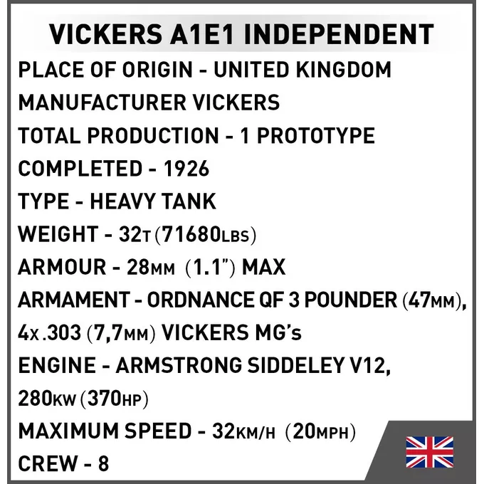 Cobi Klocki HC Great War Vickers A1E 1 Independent