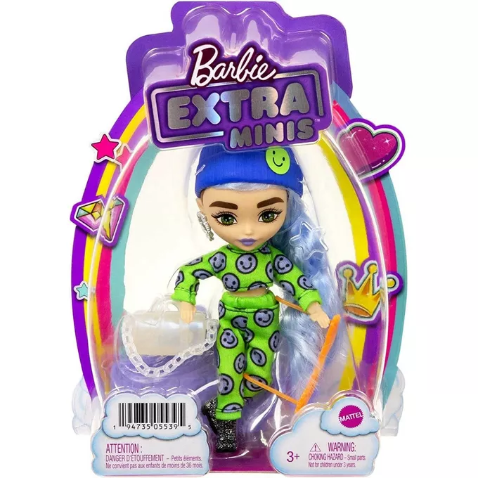 Mattel Lalka Barbie Extra Minis zielony kombinezon - jasnoniebieskie włosy