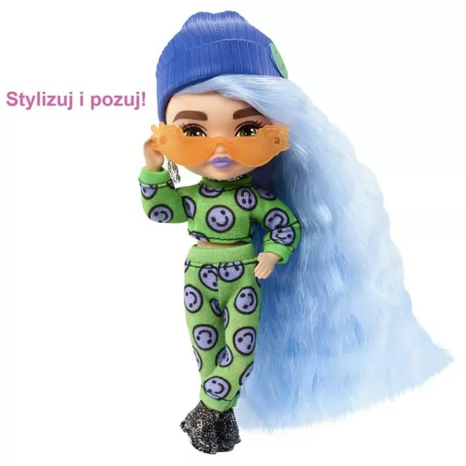 Mattel Lalka Barbie Extra Minis zielony kombinezon - jasnoniebieskie włosy