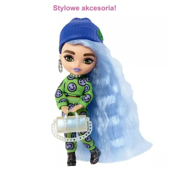 Mattel Lalka Barbie Extra Minis zielony kombinezon - jasnoniebieskie włosy