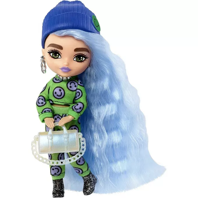 Mattel Lalka Barbie Extra Minis zielony kombinezon - jasnoniebieskie włosy
