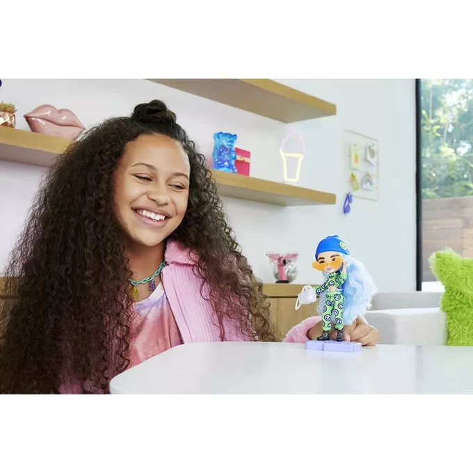 Mattel Lalka Barbie Extra Minis zielony kombinezon - jasnoniebieskie włosy