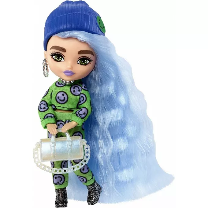Mattel Lalka Barbie Extra Minis zielony kombinezon - jasnoniebieskie włosy