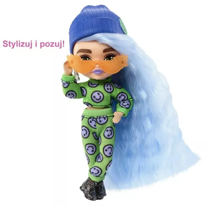 Mattel Lalka Barbie Extra Minis zielony kombinezon - jasnoniebieskie włosy