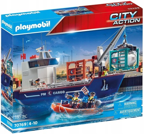 Playmobil Klocki City Action 70769 Duży kontenerowiec z łodzią służb celnych